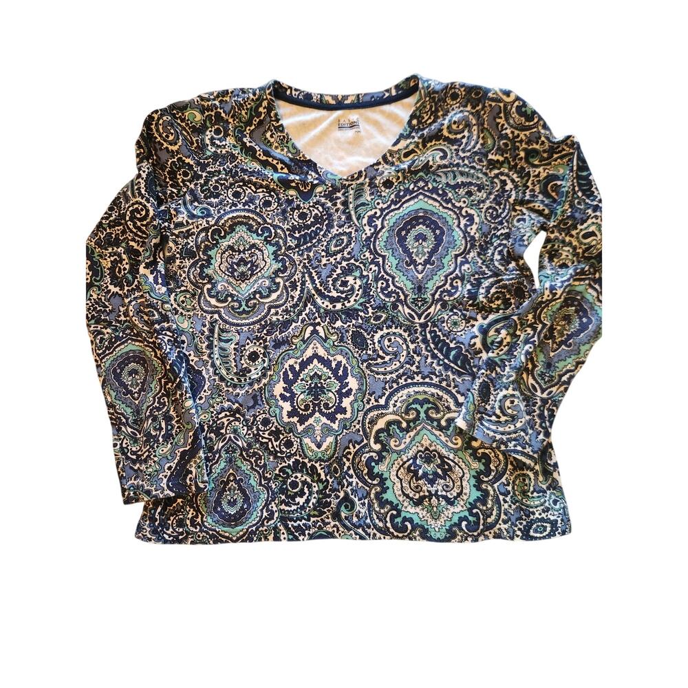 Basic Editions Blue Paisley 3/4 sleeve shirt Cotton size Medium